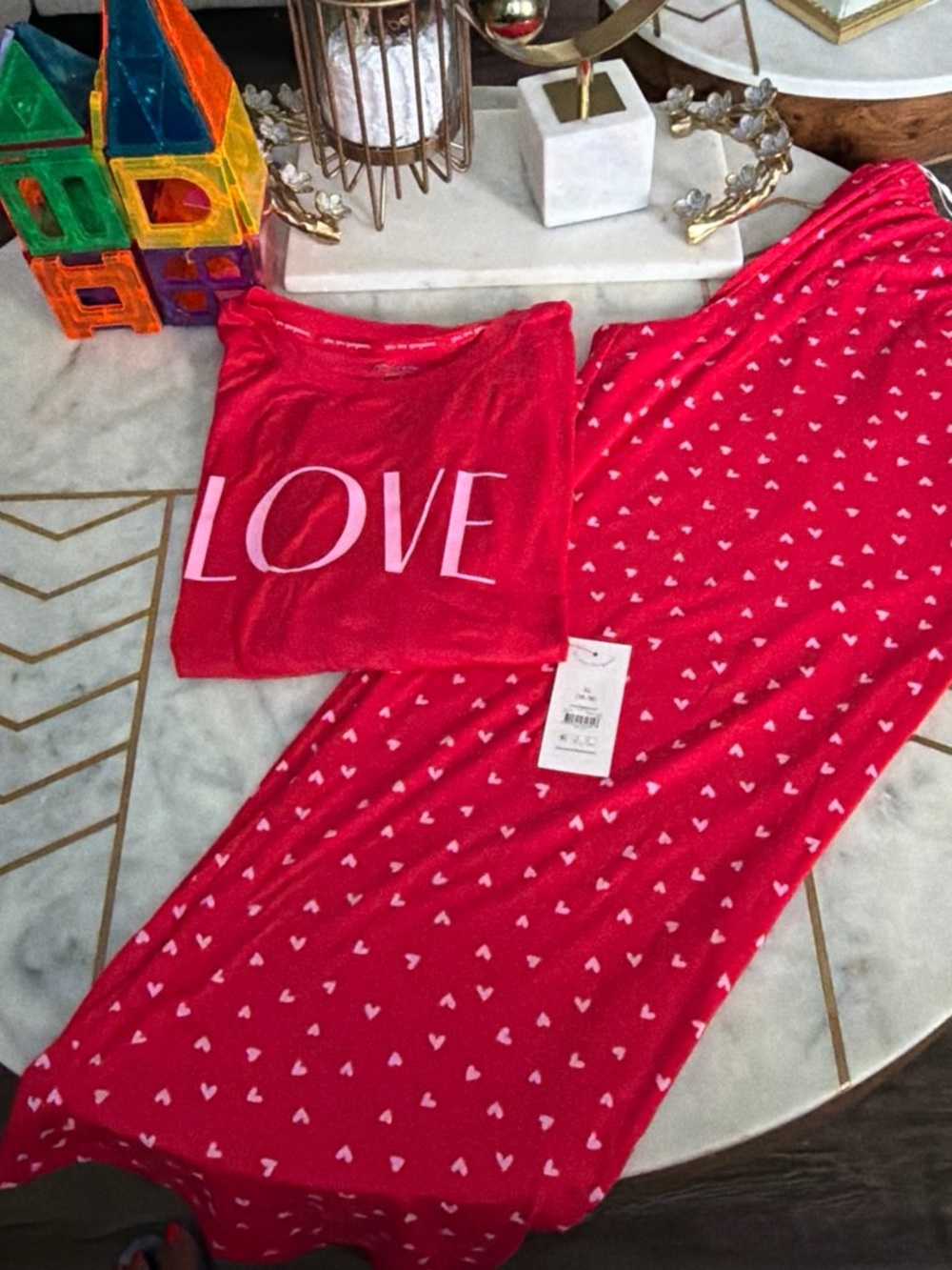 Women's Red 'Love' Pajama Set with Heart Print